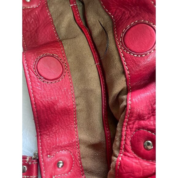 Large Red Leather Tote Bag With Double Handles Front Zipper Pocket - Picture 10 of 14